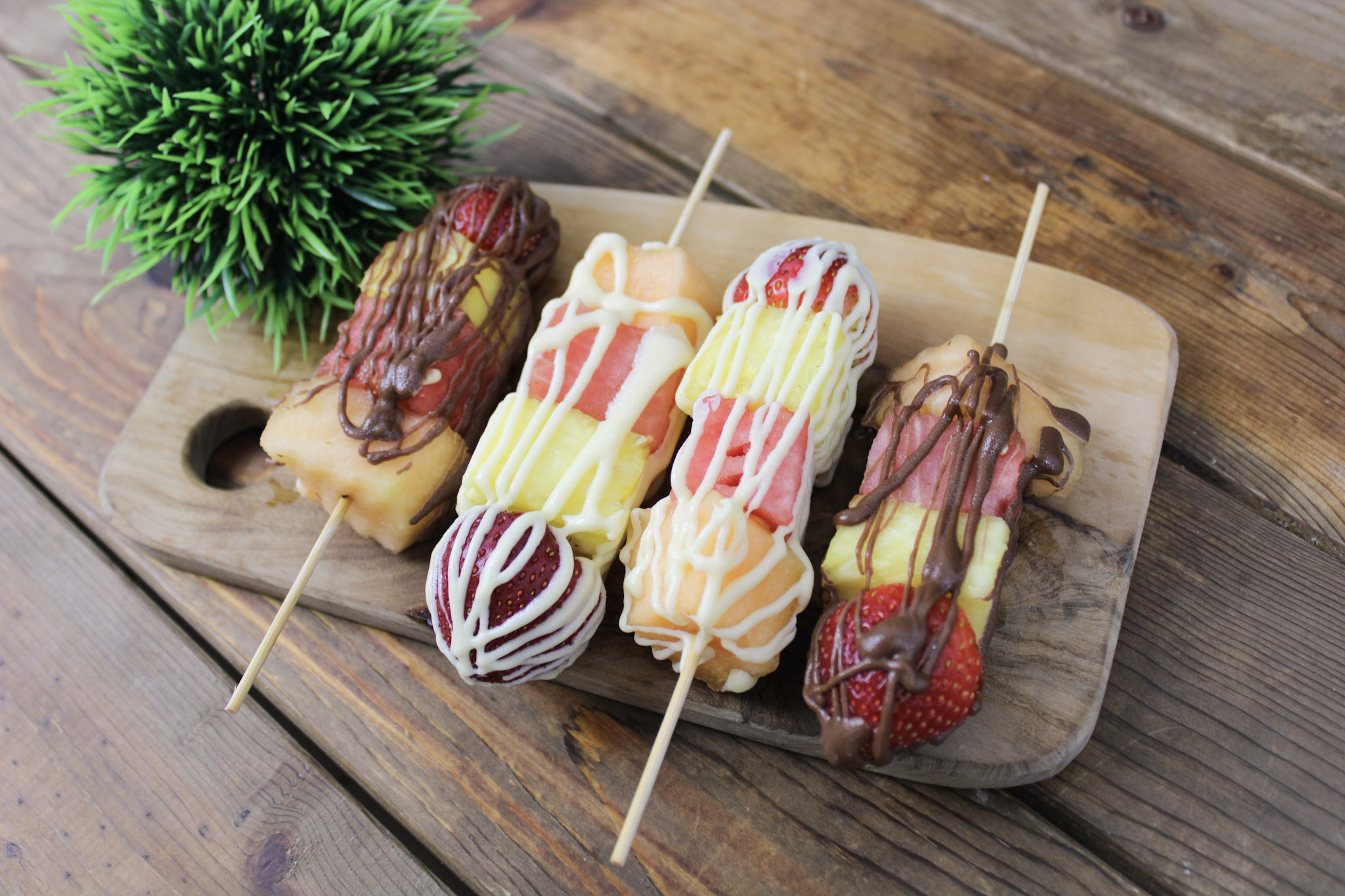 Chocolate Drizzled Fresh Fruit Kabobs